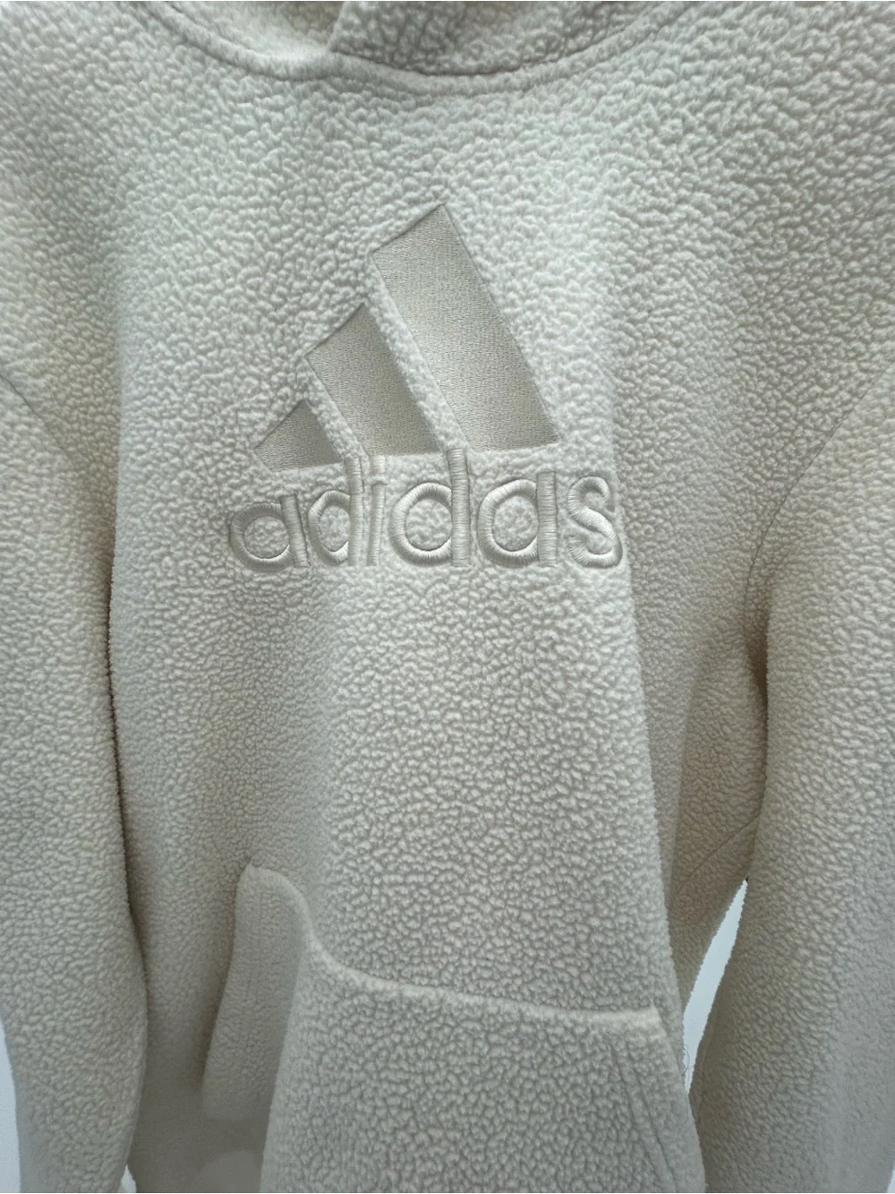 adidas Cream Sherpa Pullover Jacket with Embroidered Logo